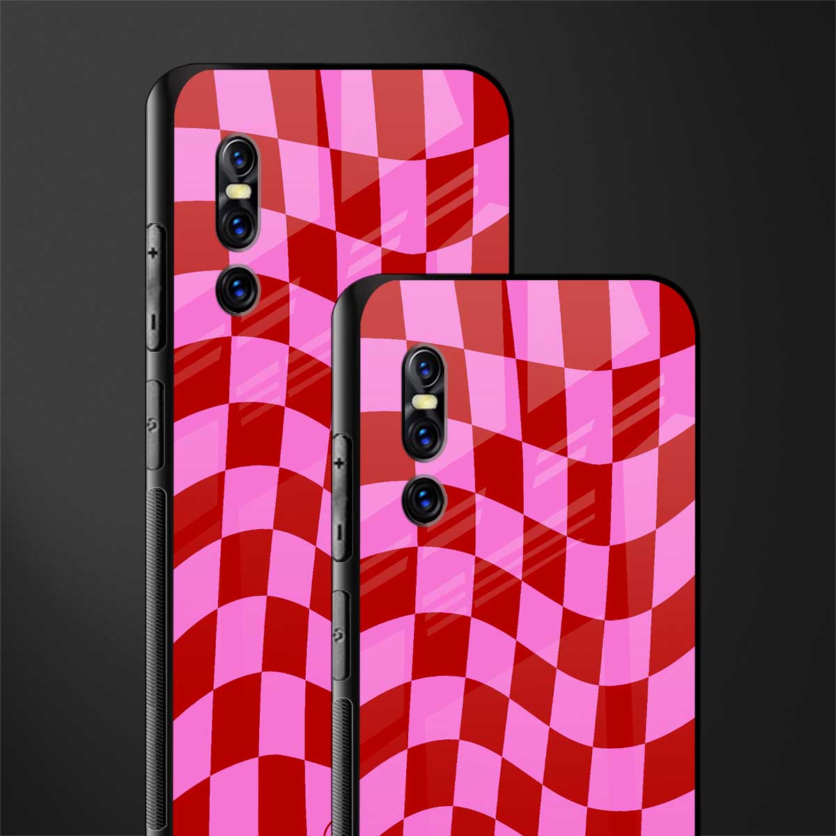 red pink trippy check pattern glass case for vivo v15 pro image-2