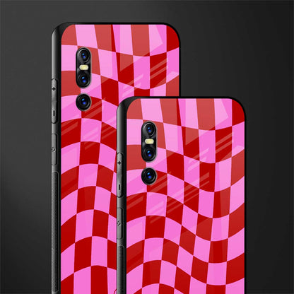 red pink trippy check pattern glass case for vivo v15 pro image-2
