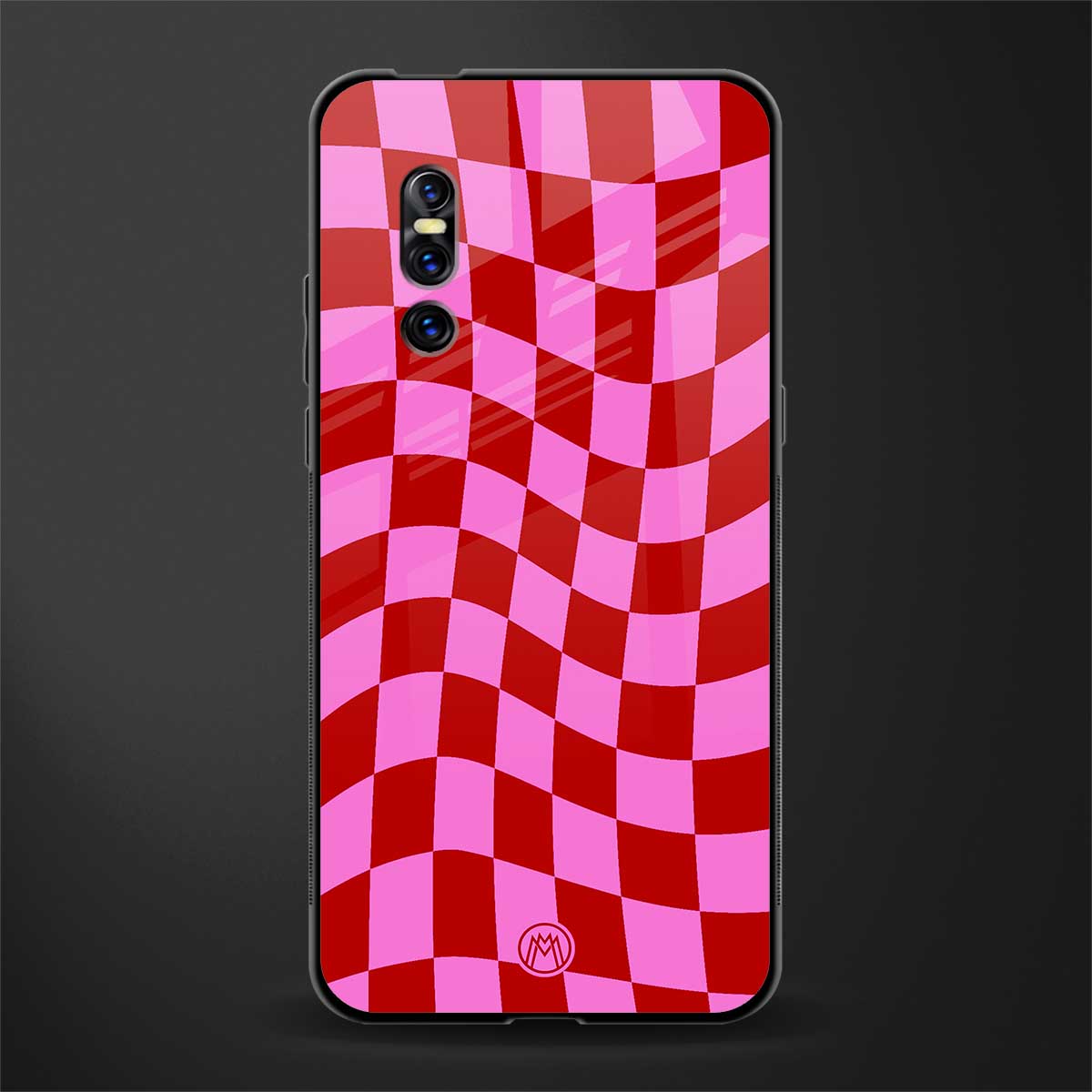 red pink trippy check pattern glass case for vivo v15 pro image