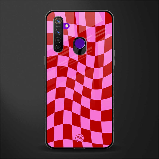 red pink trippy check pattern glass case for realme 5s image