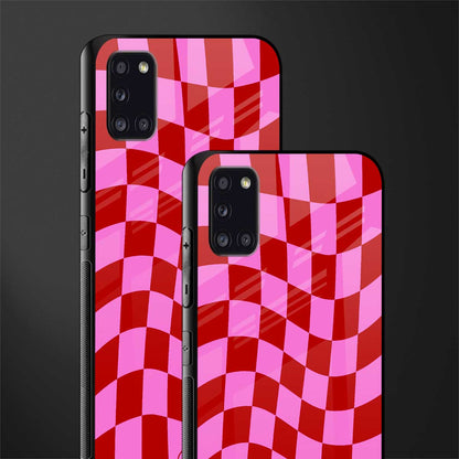 red pink trippy check pattern glass case for samsung galaxy a31 image-2