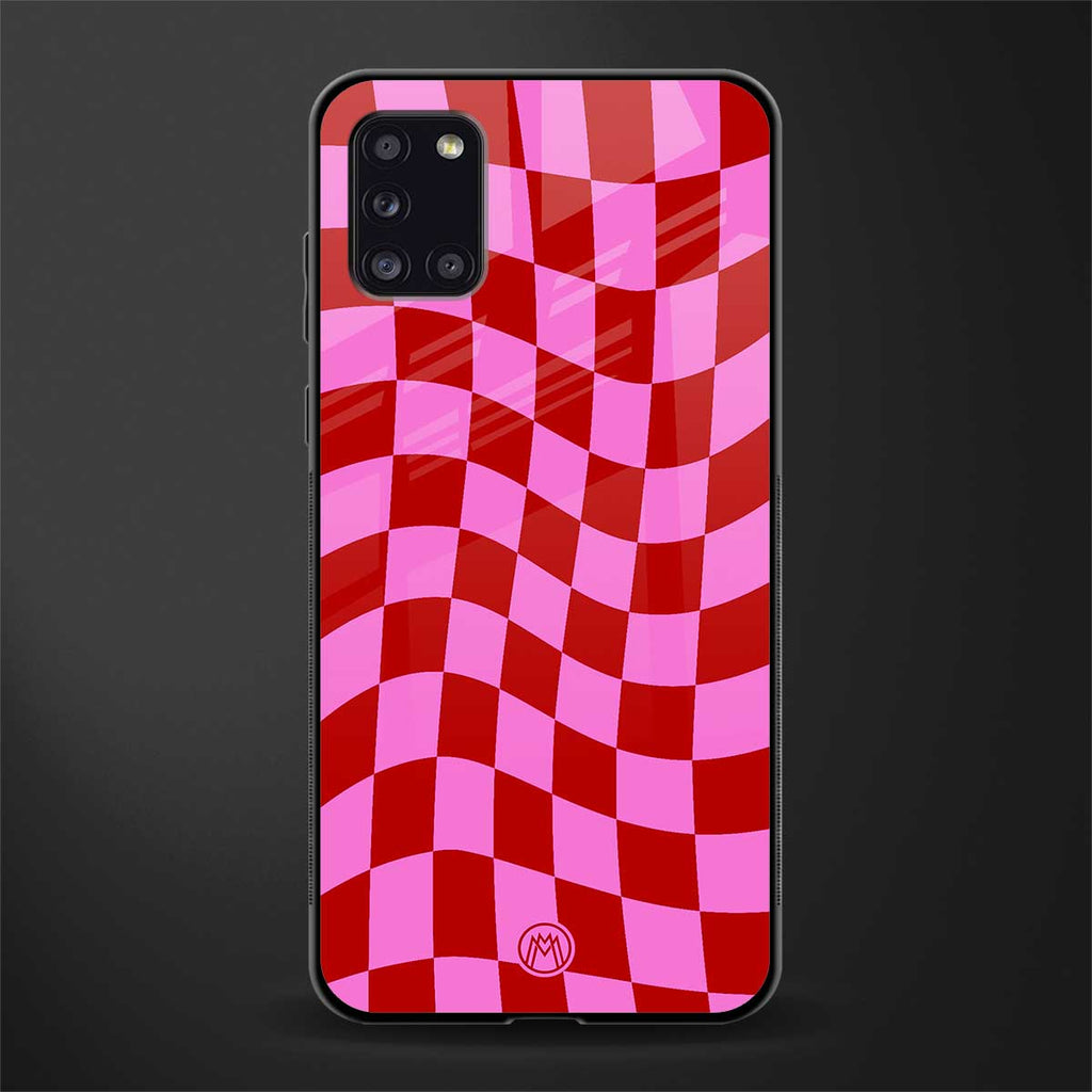 red pink trippy check pattern glass case for samsung galaxy a31 image