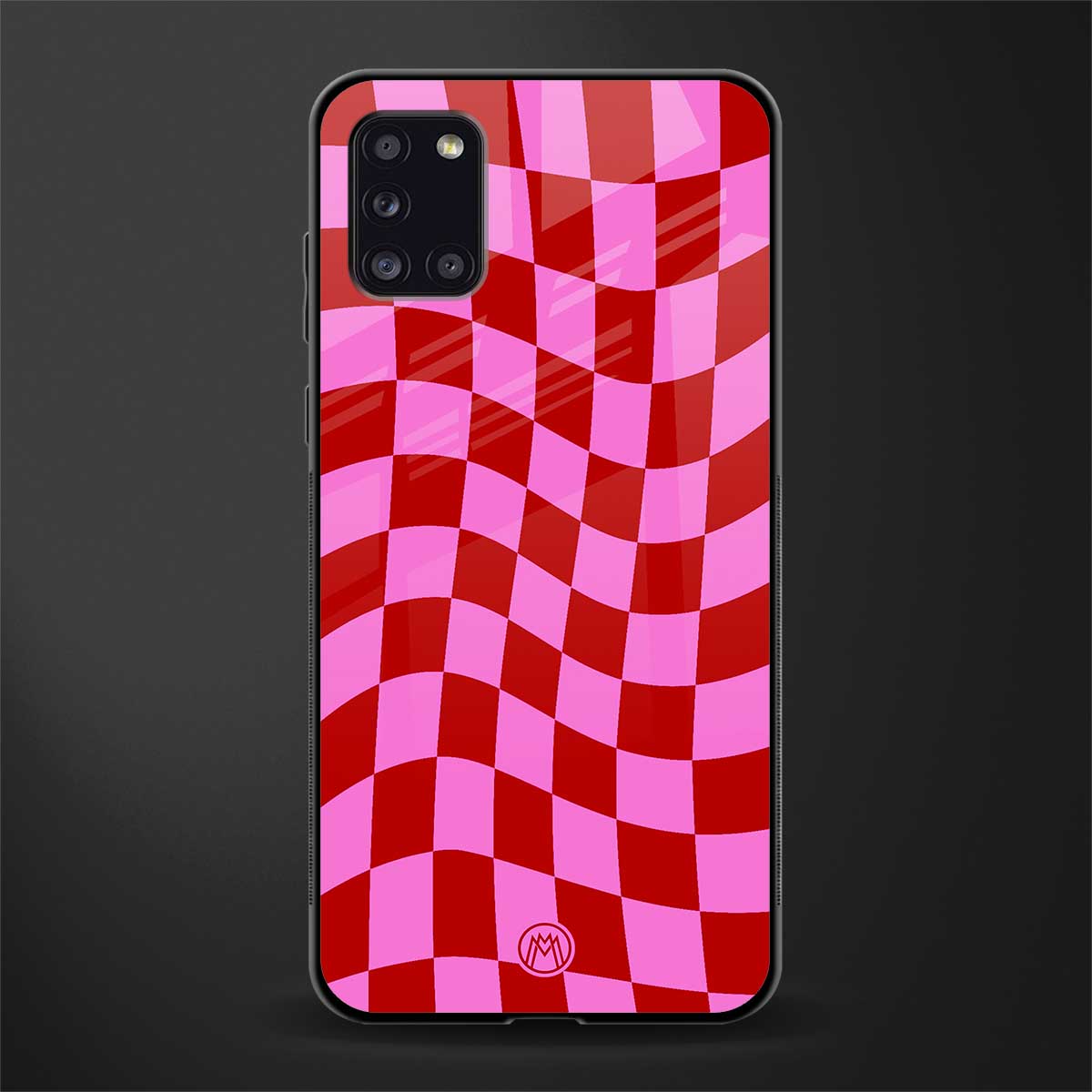 red pink trippy check pattern glass case for samsung galaxy a31 image