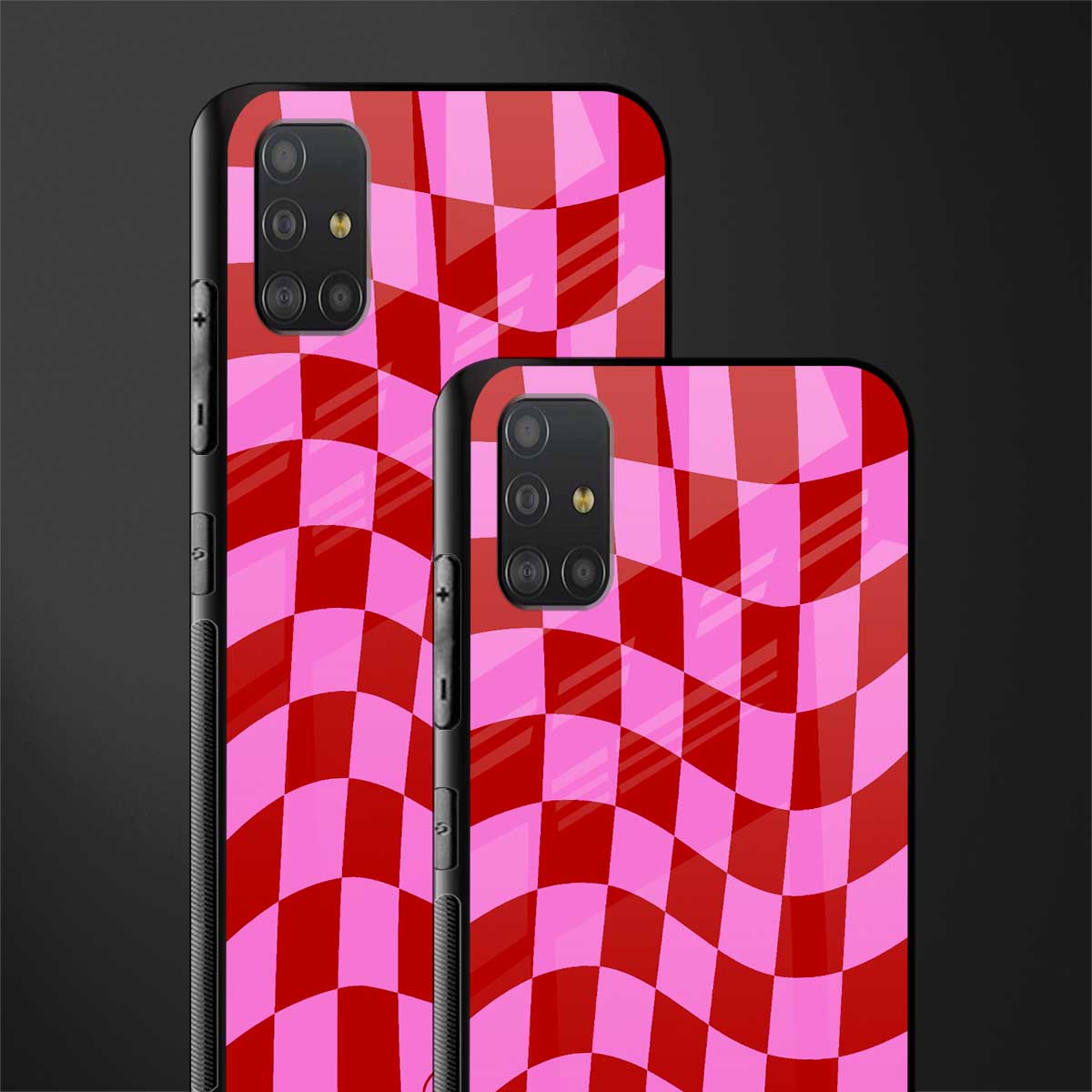 red pink trippy check pattern glass case for samsung galaxy a51 image-2
