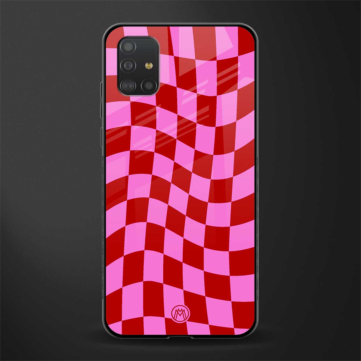 red pink trippy check pattern glass case for samsung galaxy a51 image