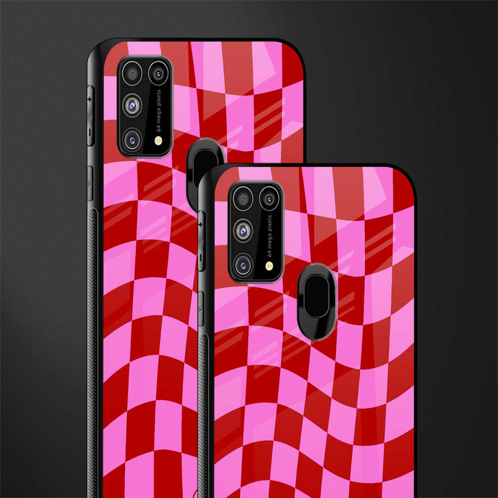 red pink trippy check pattern glass case for samsung galaxy m31 image-2