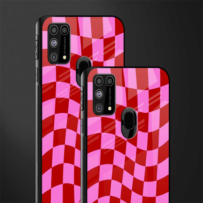 red pink trippy check pattern glass case for samsung galaxy f41 image-2
