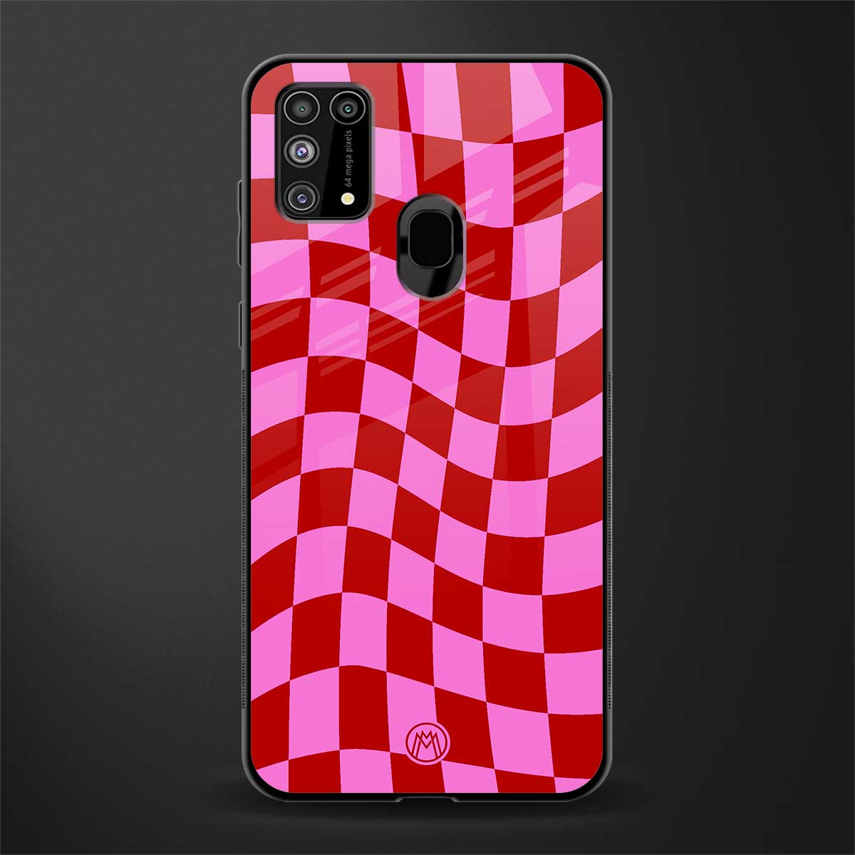 red pink trippy check pattern glass case for samsung galaxy f41 image