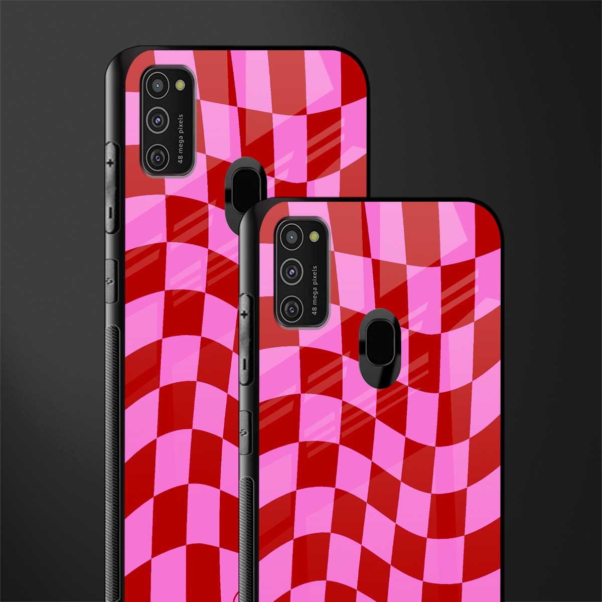 red pink trippy check pattern glass case for samsung galaxy m30s image-2