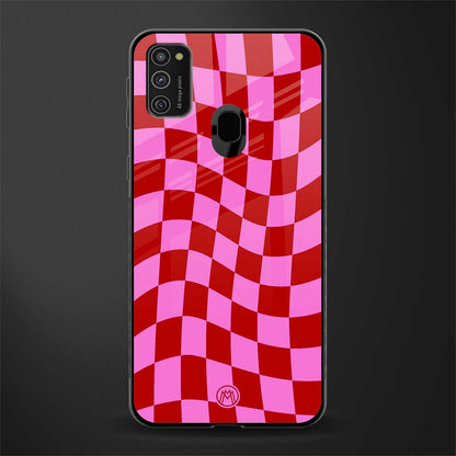 red pink trippy check pattern glass case for samsung galaxy m30s image