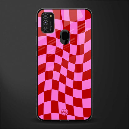 red pink trippy check pattern glass case for samsung galaxy m21 image