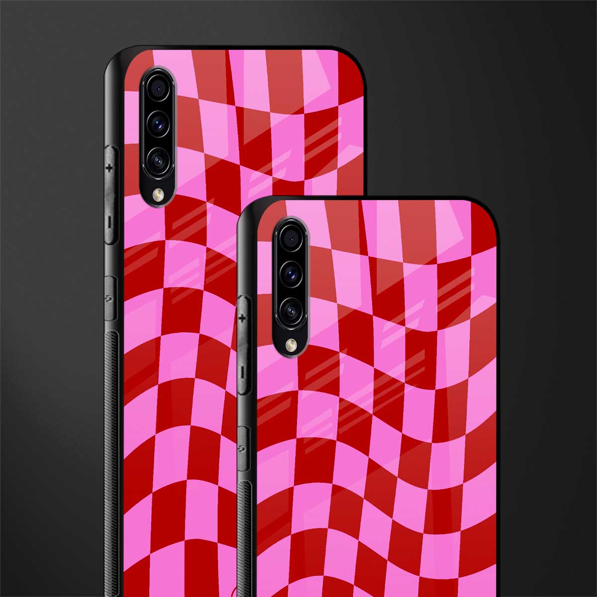 red pink trippy check pattern glass case for samsung galaxy a50 image-2
