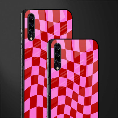 red pink trippy check pattern glass case for samsung galaxy a50s image-2