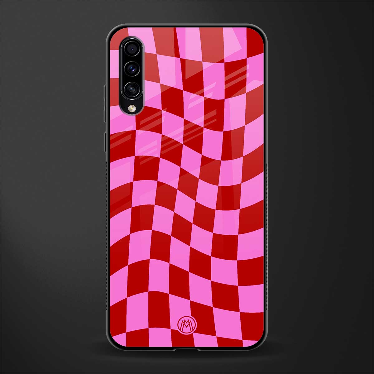 red pink trippy check pattern glass case for samsung galaxy a50s image