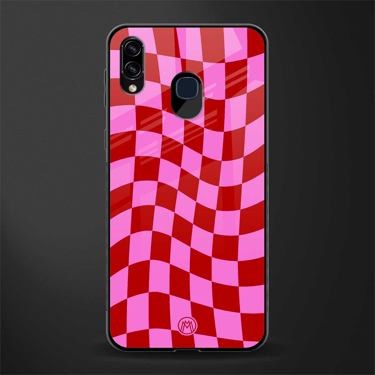 red pink trippy check pattern glass case for samsung galaxy a20 image