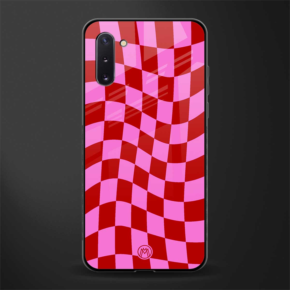 red pink trippy check pattern glass case for samsung galaxy note 10 image