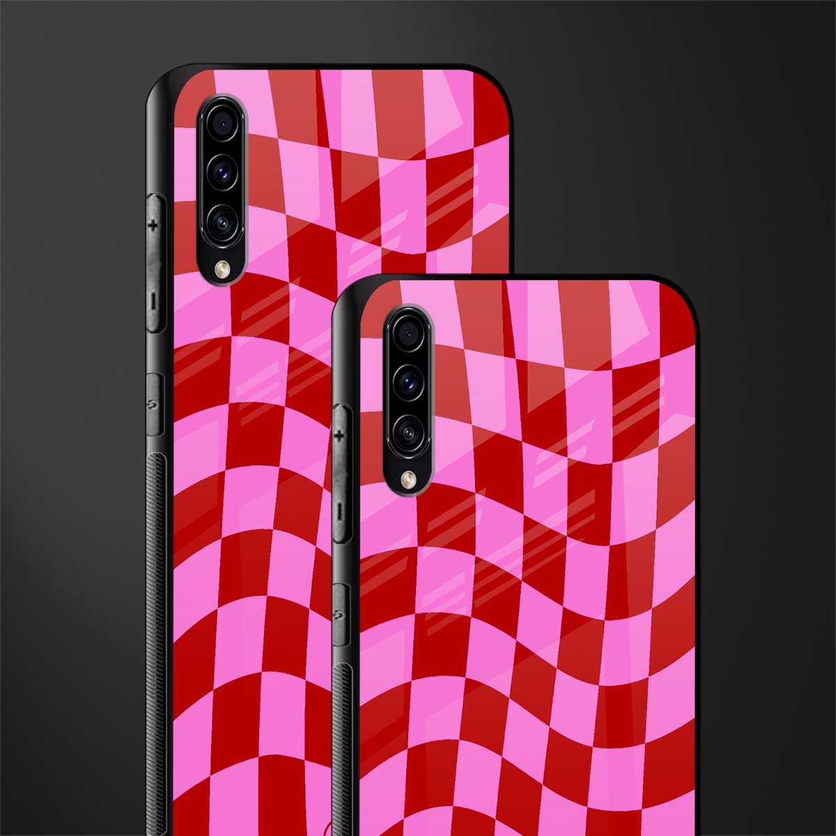 red pink trippy check pattern glass case for samsung galaxy a70 image-2