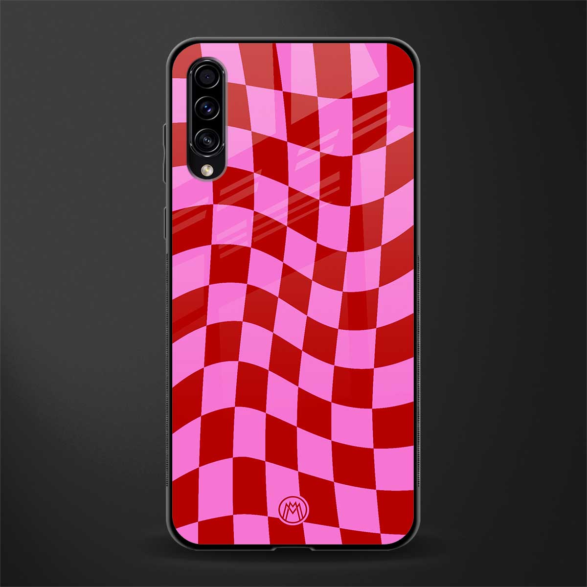 red pink trippy check pattern glass case for samsung galaxy a70 image