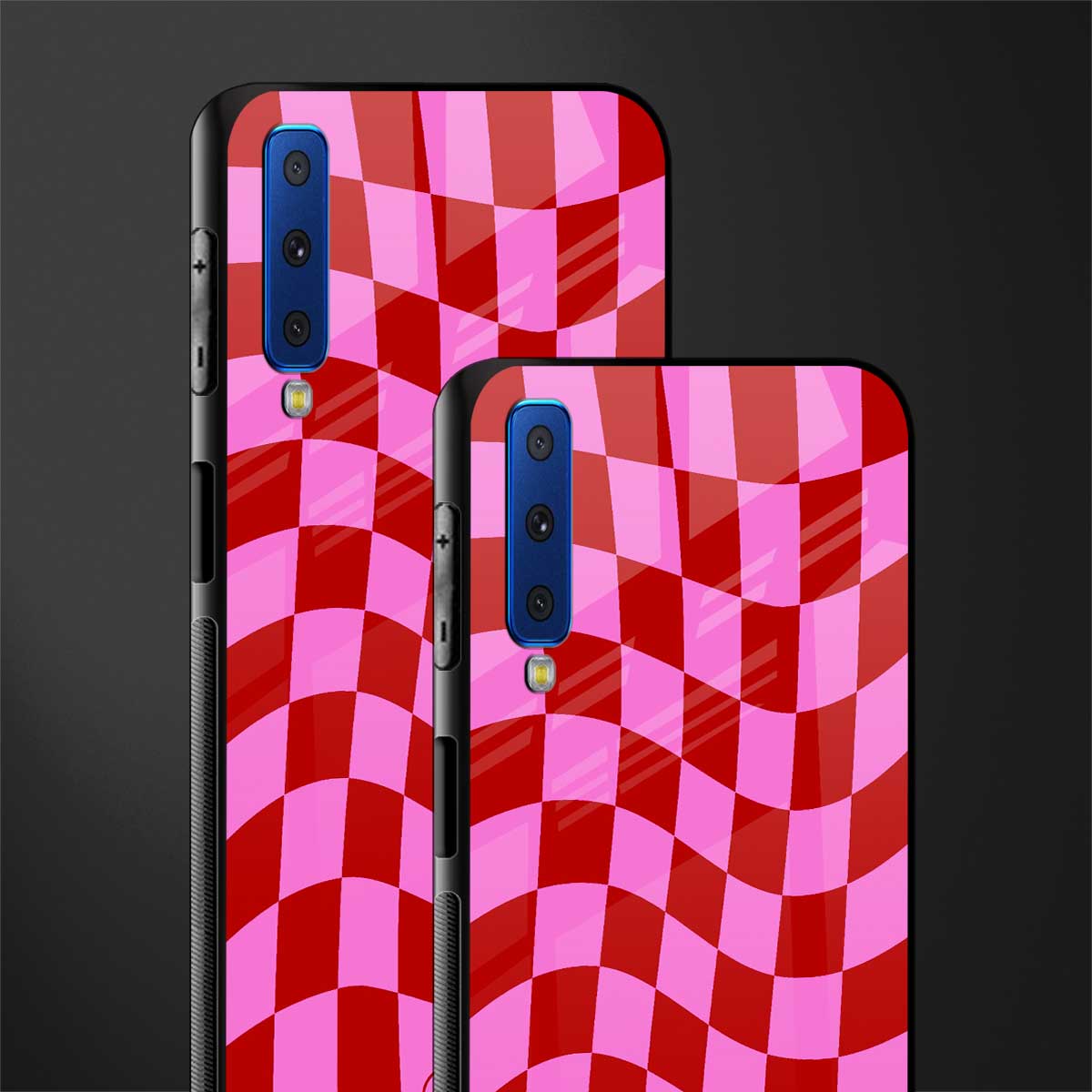 red pink trippy check pattern glass case for samsung galaxy a7 2018 image-2