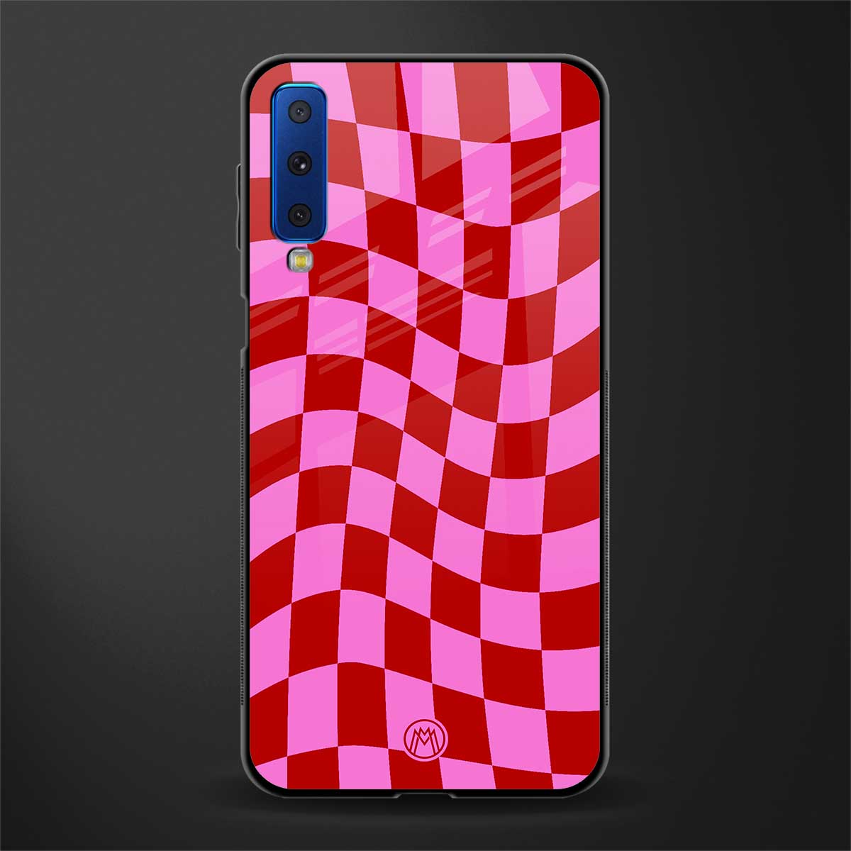 red pink trippy check pattern glass case for samsung galaxy a7 2018 image