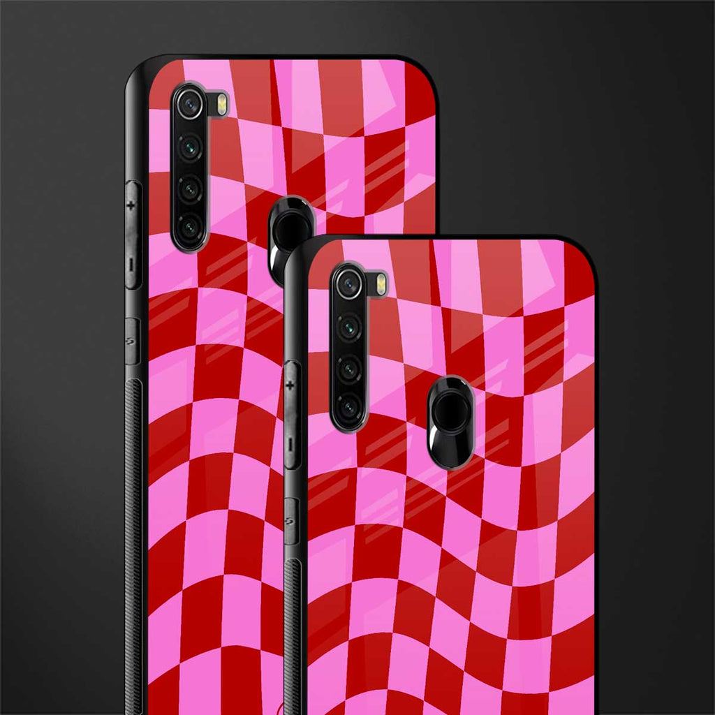 red pink trippy check pattern glass case for redmi note 8 image-2