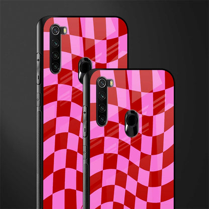 red pink trippy check pattern glass case for redmi note 8 image-2