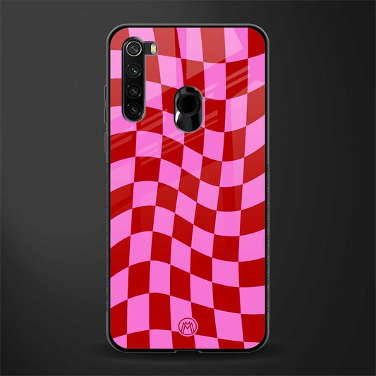red pink trippy check pattern glass case for redmi note 8 image
