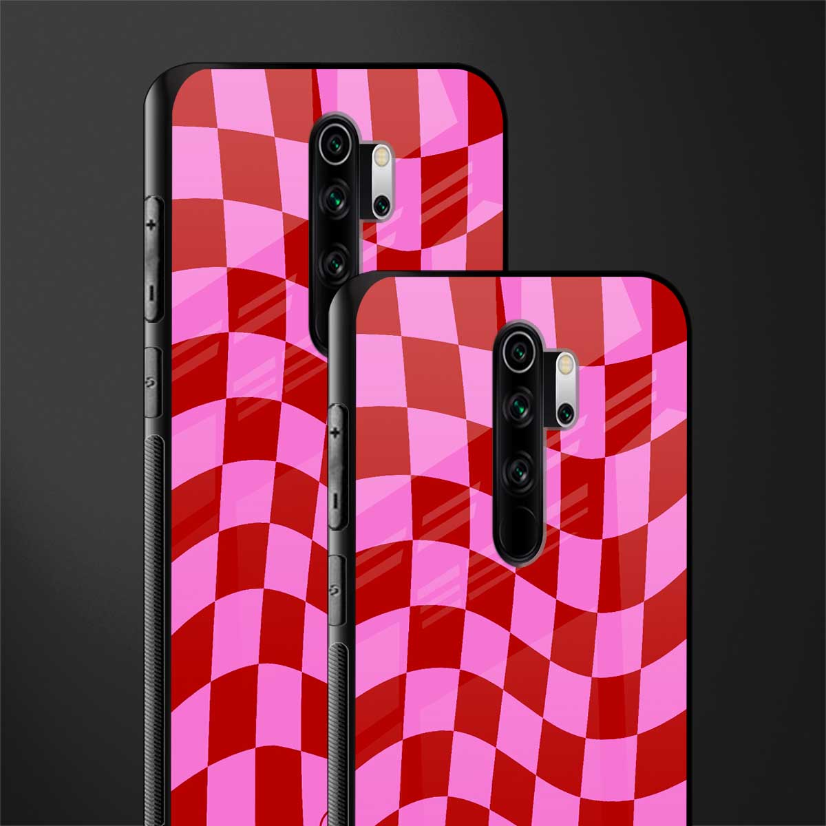 red pink trippy check pattern glass case for redmi note 8 pro image-2