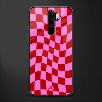 red pink trippy check pattern glass case for redmi note 8 pro image