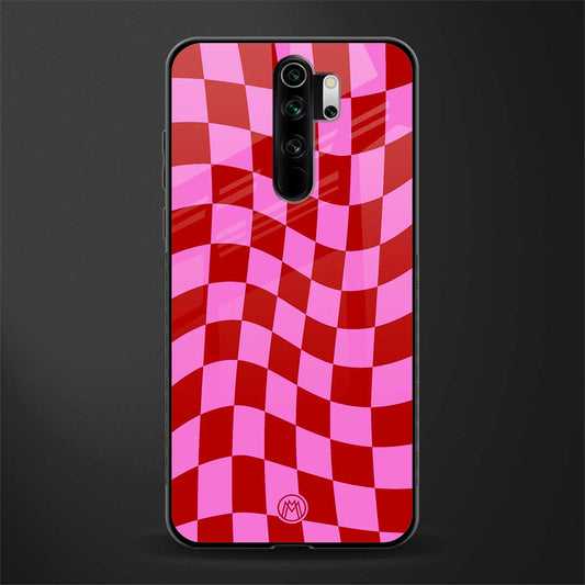 red pink trippy check pattern glass case for redmi note 8 pro image