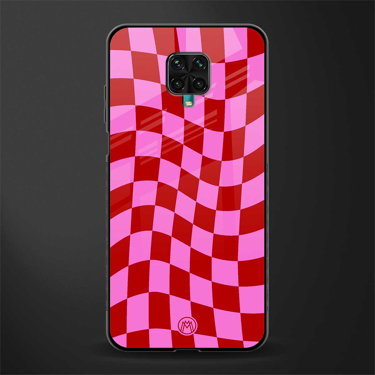 red pink trippy check pattern glass case for poco m2 pro image