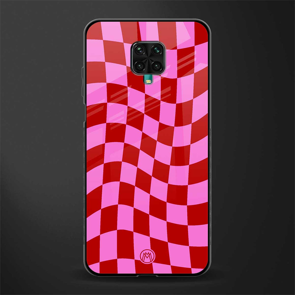 red pink trippy check pattern glass case for redmi note 9 pro image