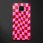 red pink trippy check pattern glass case for redmi note 9 pro image