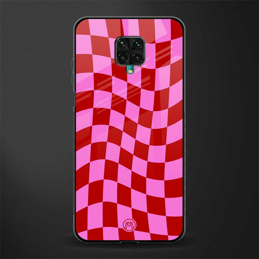 red pink trippy check pattern glass case for redmi note 9 pro max image