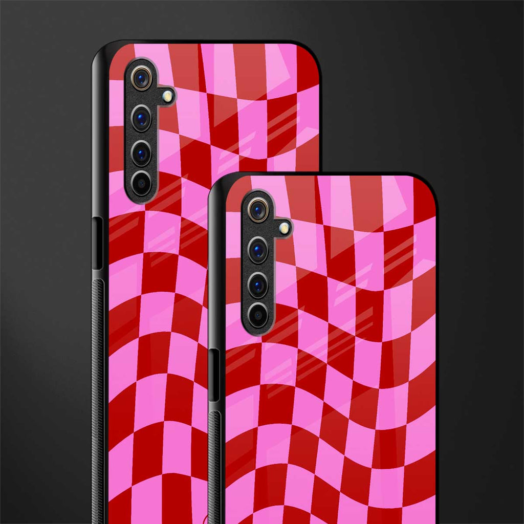 red pink trippy check pattern glass case for realme 6 image-2