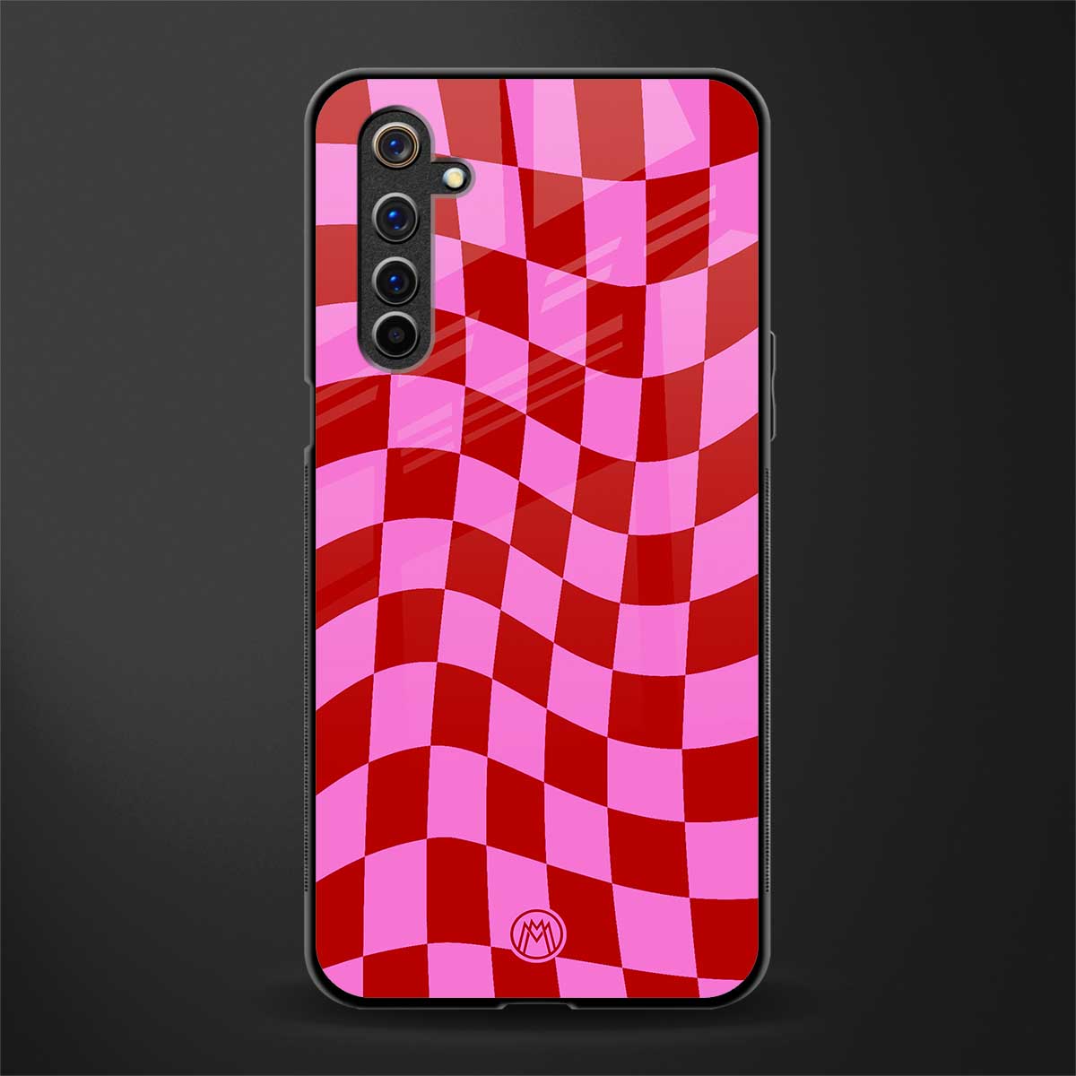 red pink trippy check pattern glass case for realme 6i image