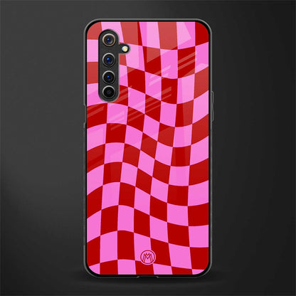 red pink trippy check pattern glass case for realme 6i image