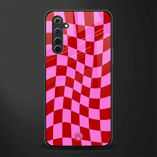 red pink trippy check pattern glass case for realme 6 image