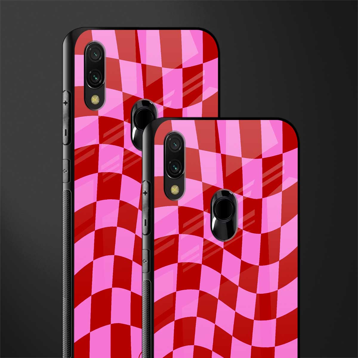 red pink trippy check pattern glass case for redmi y3 image-2