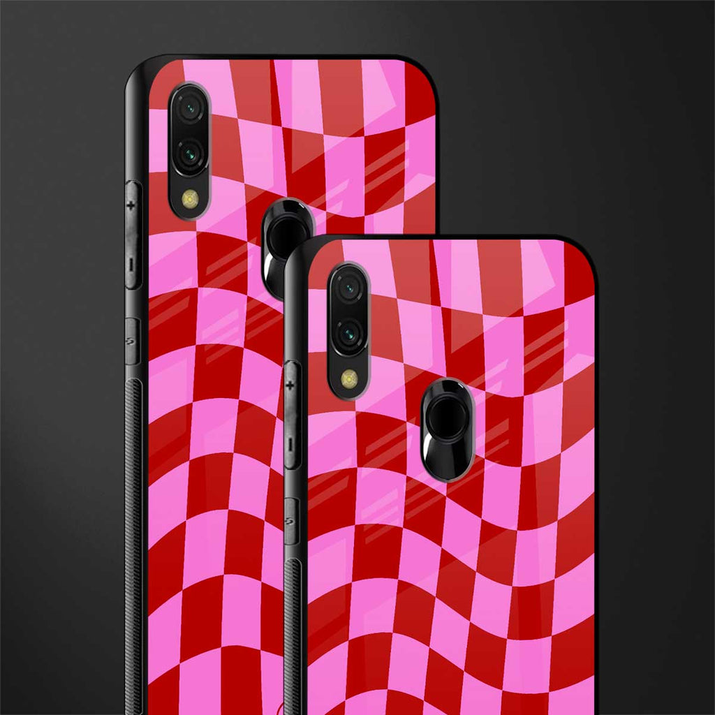 red pink trippy check pattern glass case for redmi note 7s image-2