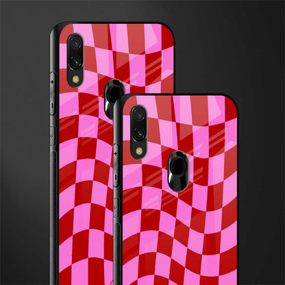 red pink trippy check pattern glass case for redmi note 7 pro image-2