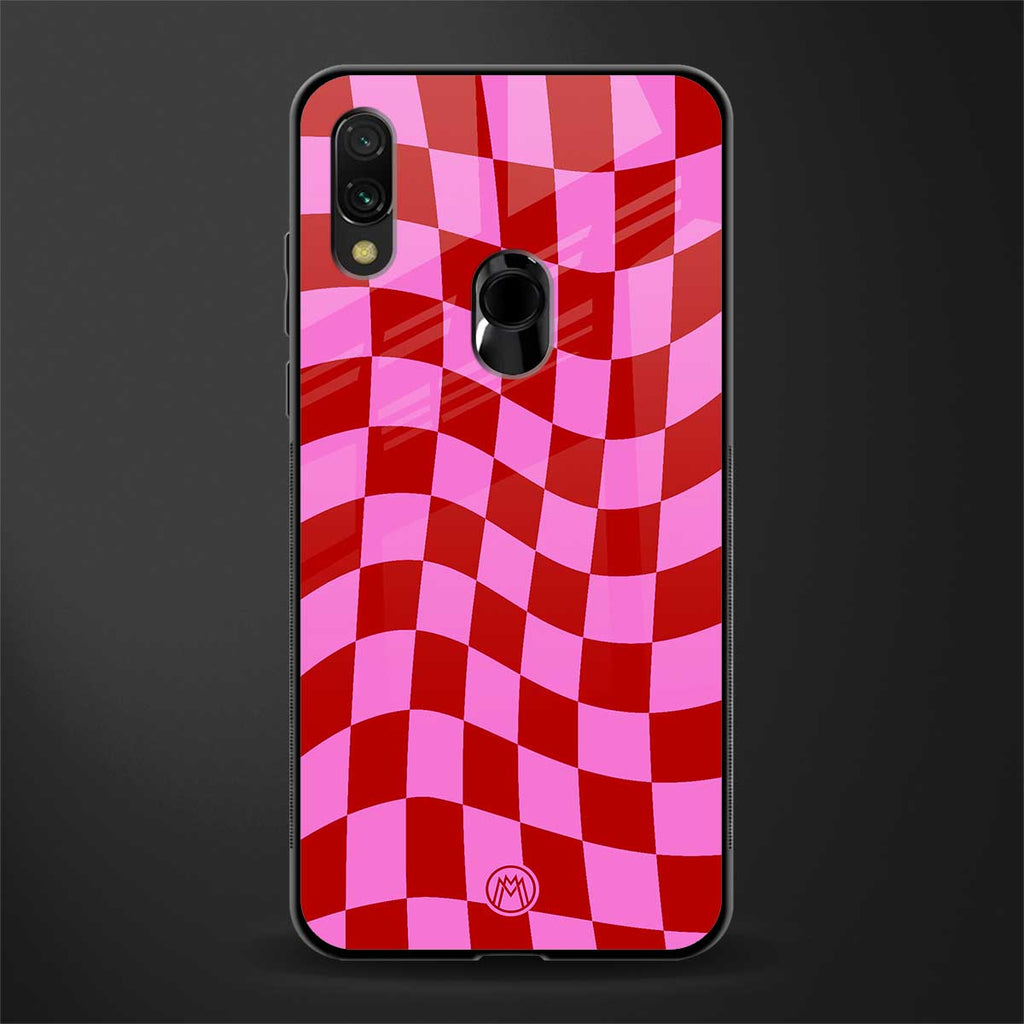red pink trippy check pattern glass case for redmi note 7 pro image