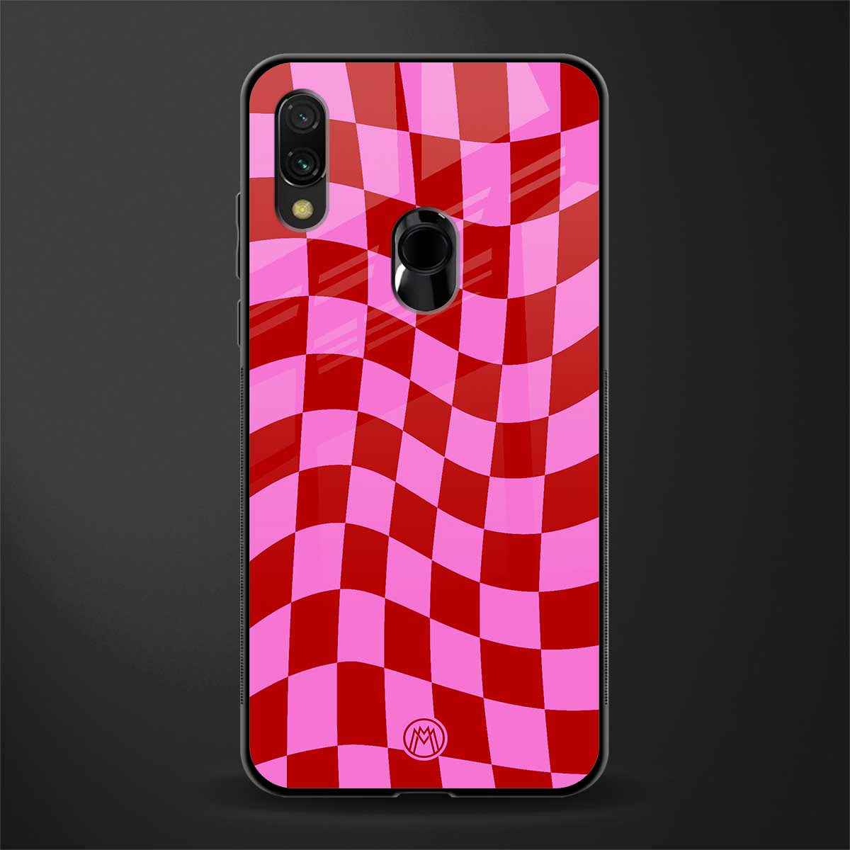 red pink trippy check pattern glass case for redmi note 7 pro image