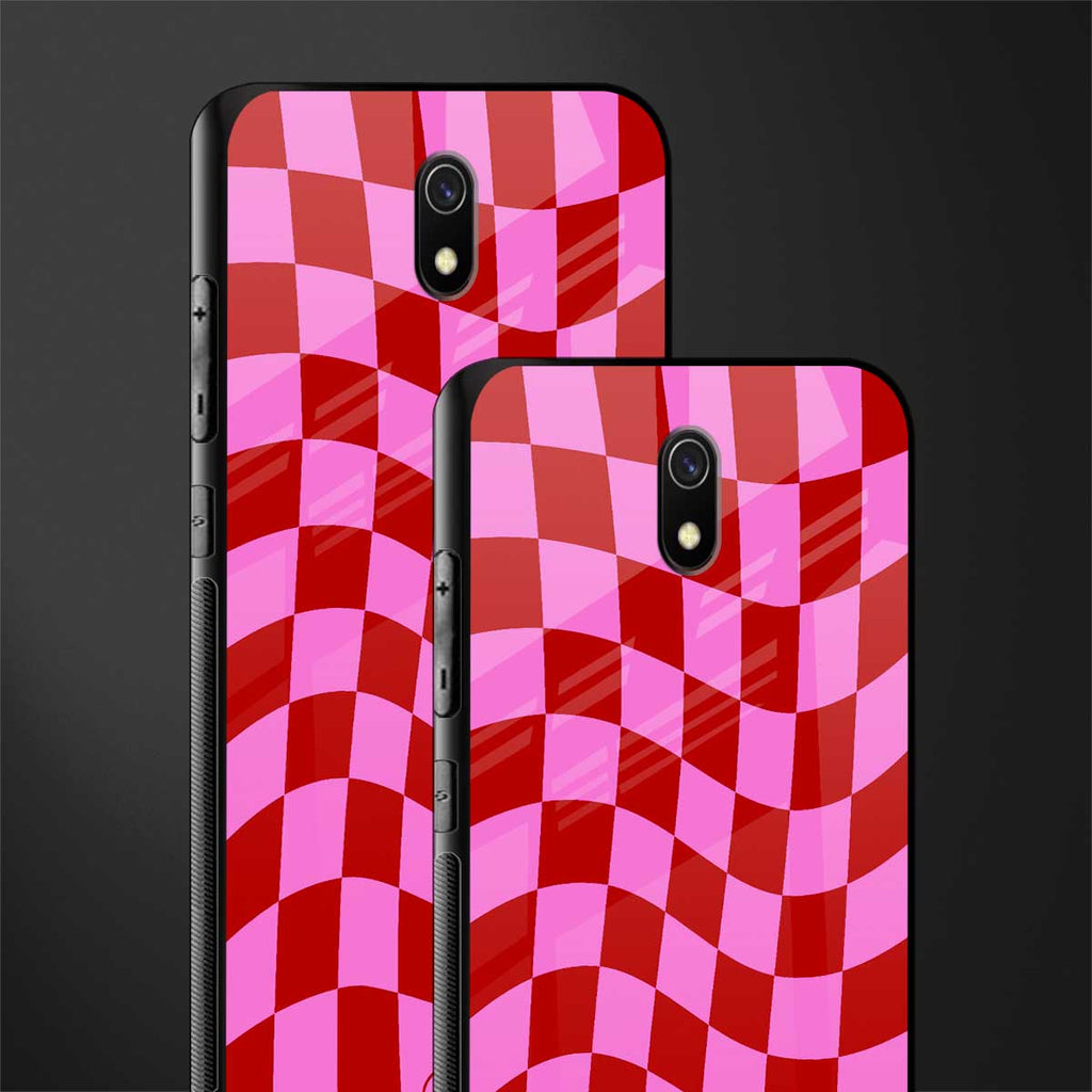 red pink trippy check pattern glass case for redmi 8a image-2