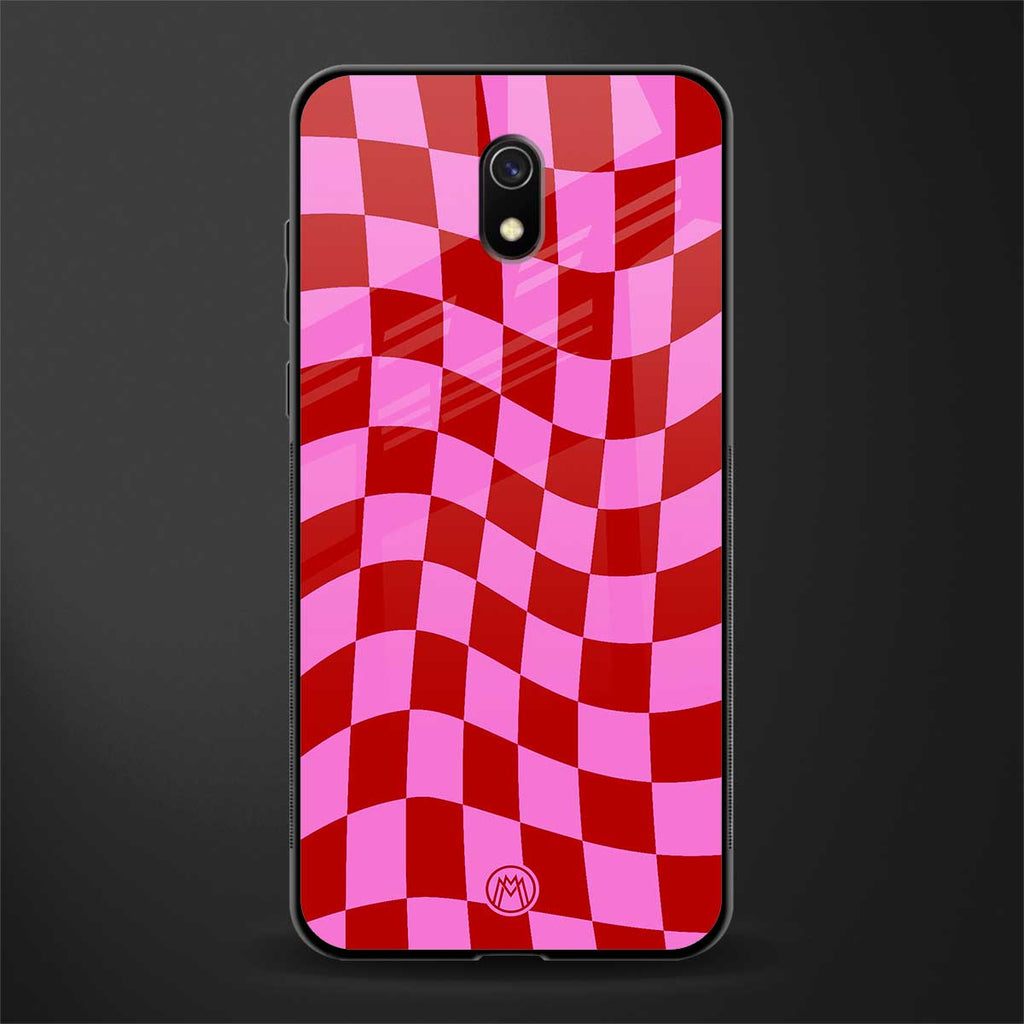 red pink trippy check pattern glass case for redmi 8a image