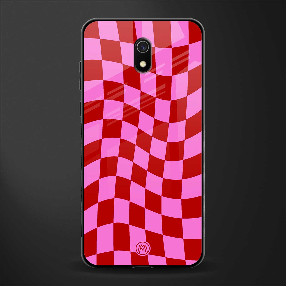 red pink trippy check pattern glass case for redmi 8a image