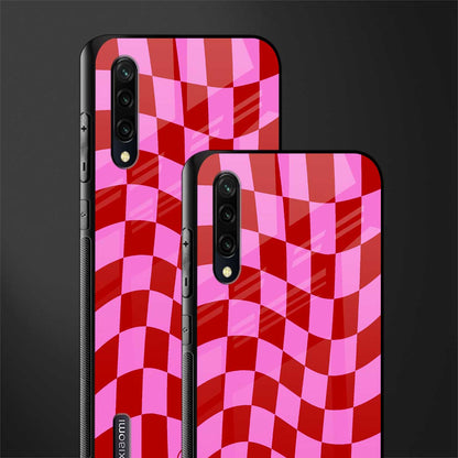 red pink trippy check pattern glass case for mi a3 redmi a3 image-2