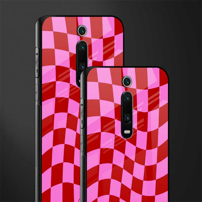 red pink trippy check pattern glass case for redmi k20 image-2
