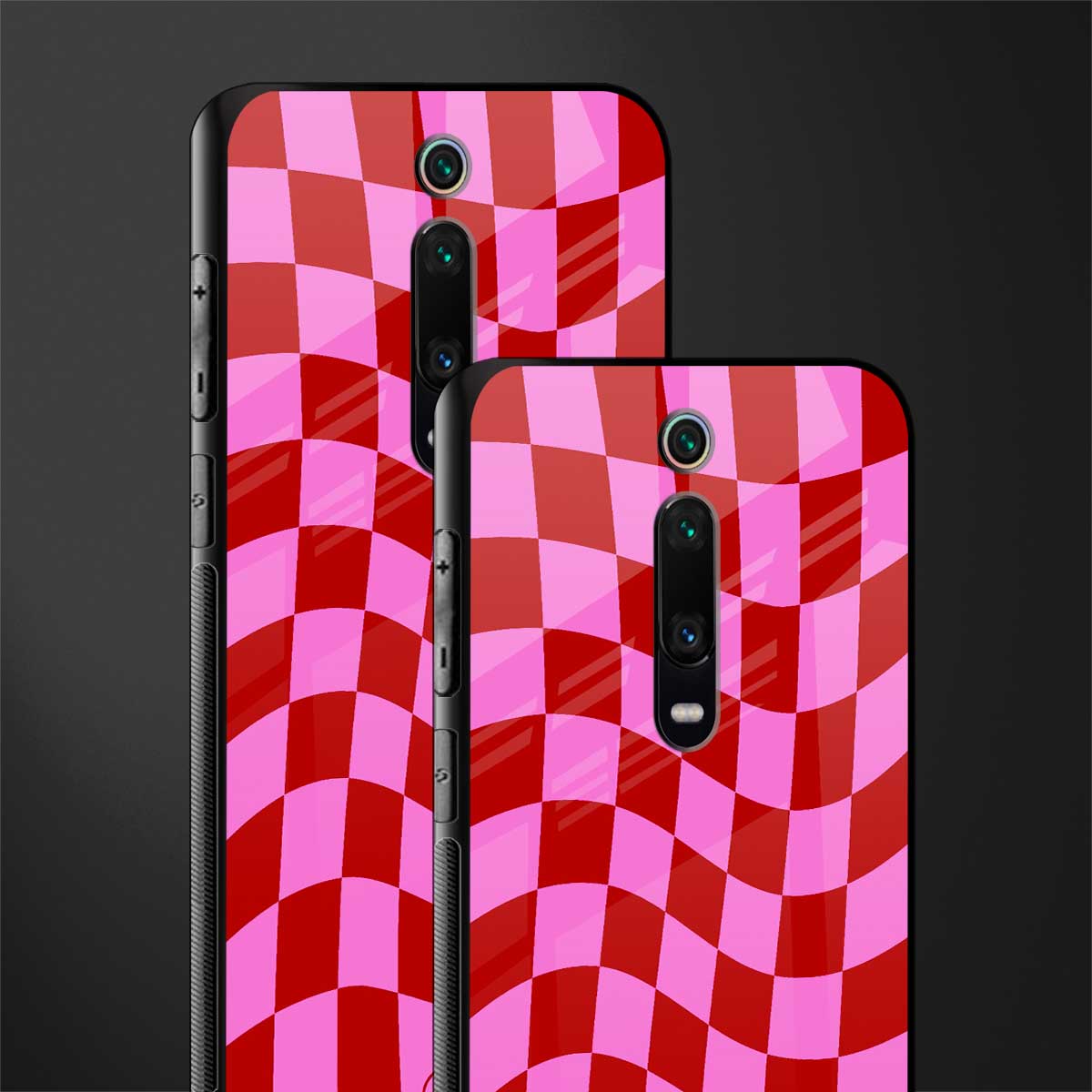 red pink trippy check pattern glass case for redmi k20 pro image-2