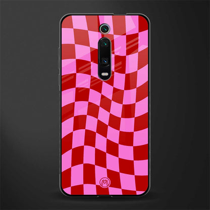 red pink trippy check pattern glass case for redmi k20 image